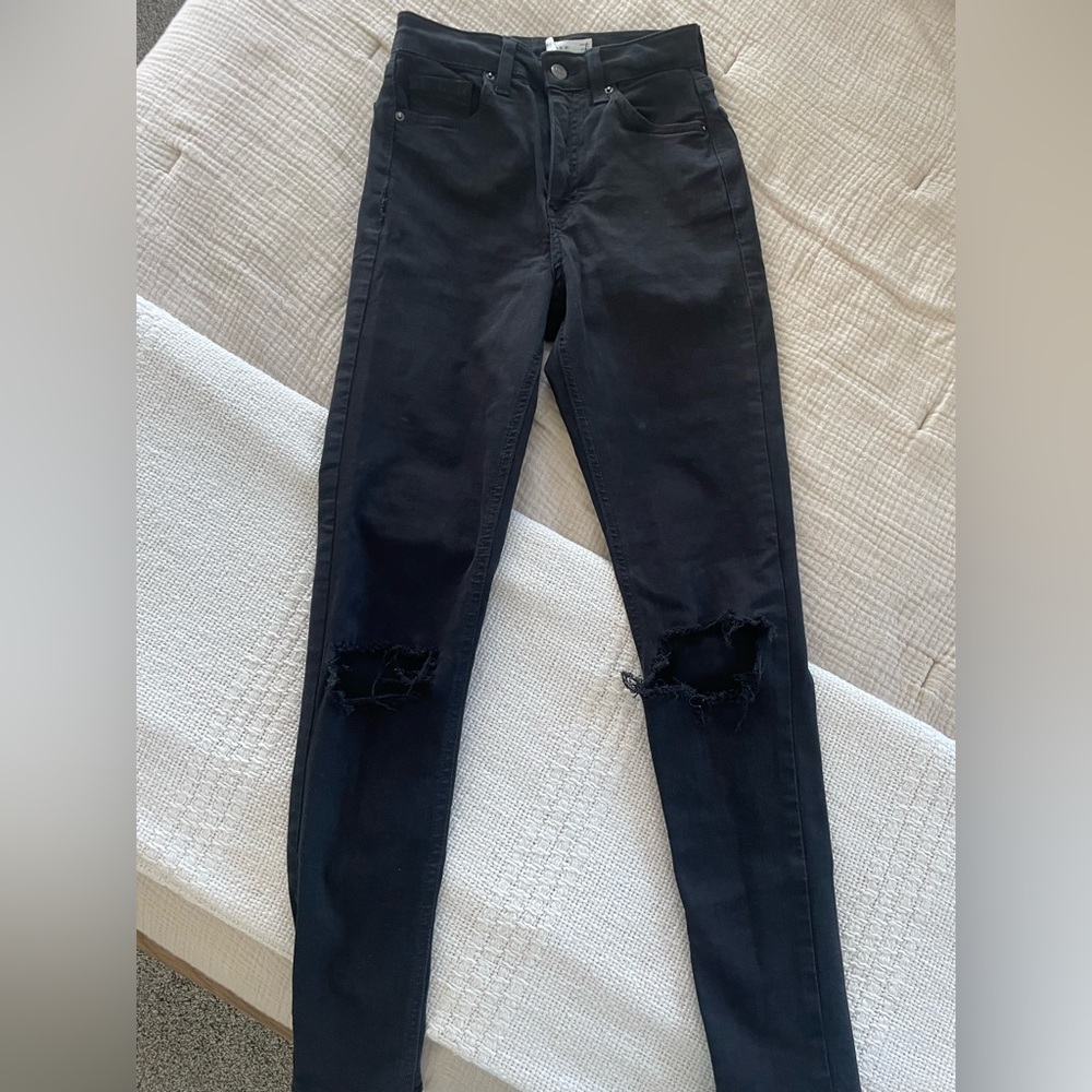 TOPSHOP Black Ripped Knee Jeans, Size 26, Length 32, Excellent Condition